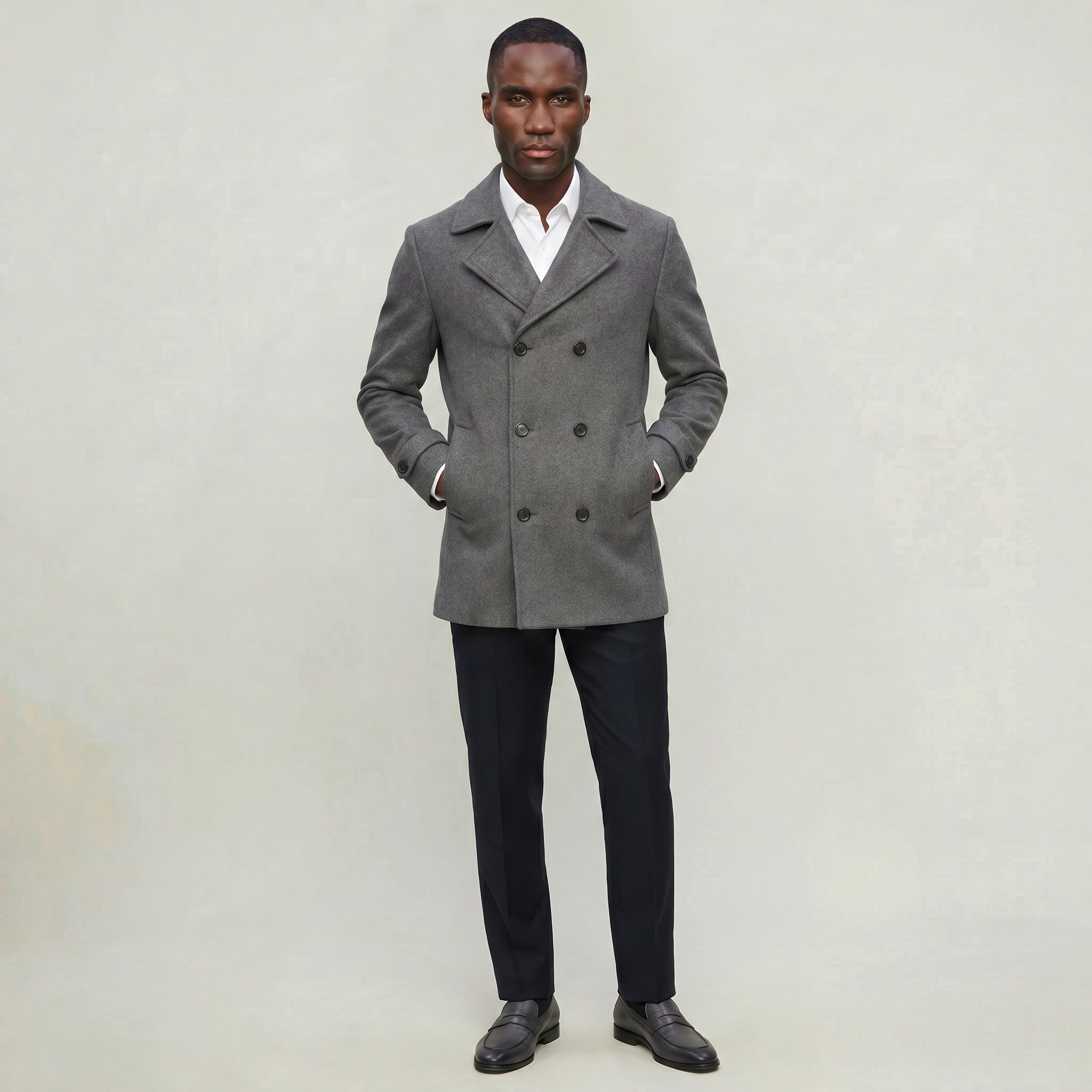 Men’s Wool Blend Overcoat - Double Breasted Tailored Long Coat