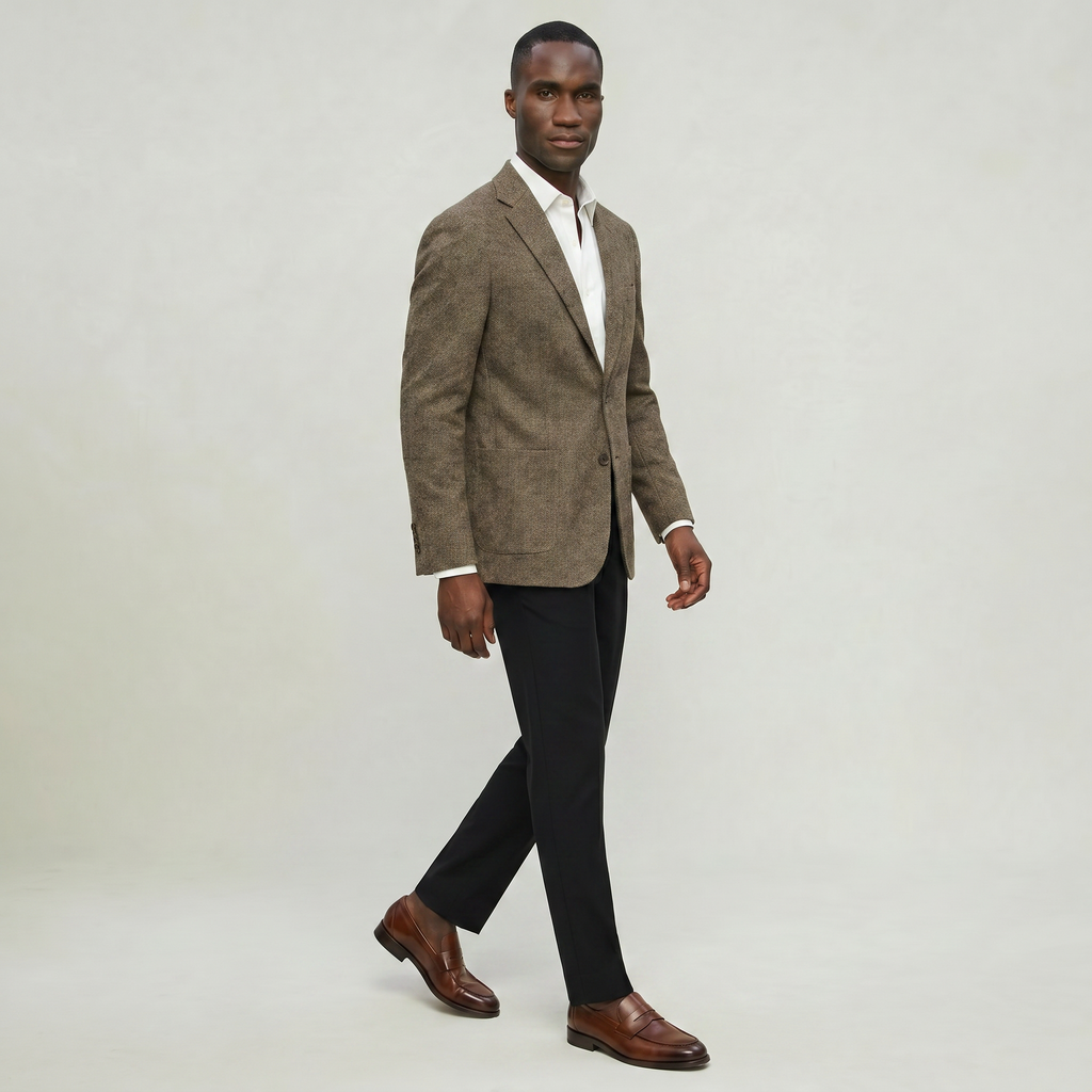 Men’s Wool Tweed Blazer - Single Breasted Smart Casual Suit Jacket