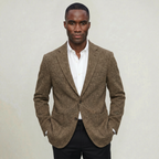 Men’s Wool Tweed Blazer - Single Breasted Smart Casual Suit Jacket