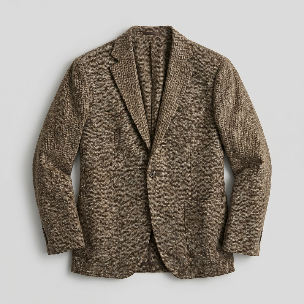 Men’s Wool Tweed Blazer - Single Breasted Smart Casual Suit Jacket