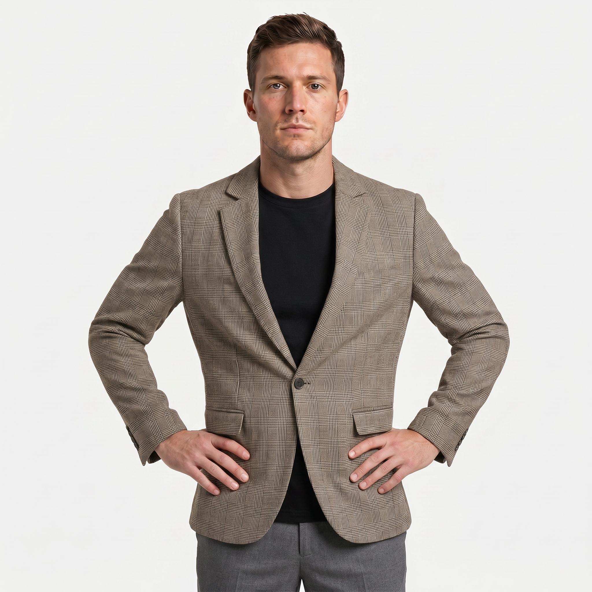 Men’s Wool Tweed Blazer - Single Button Tailored Fit