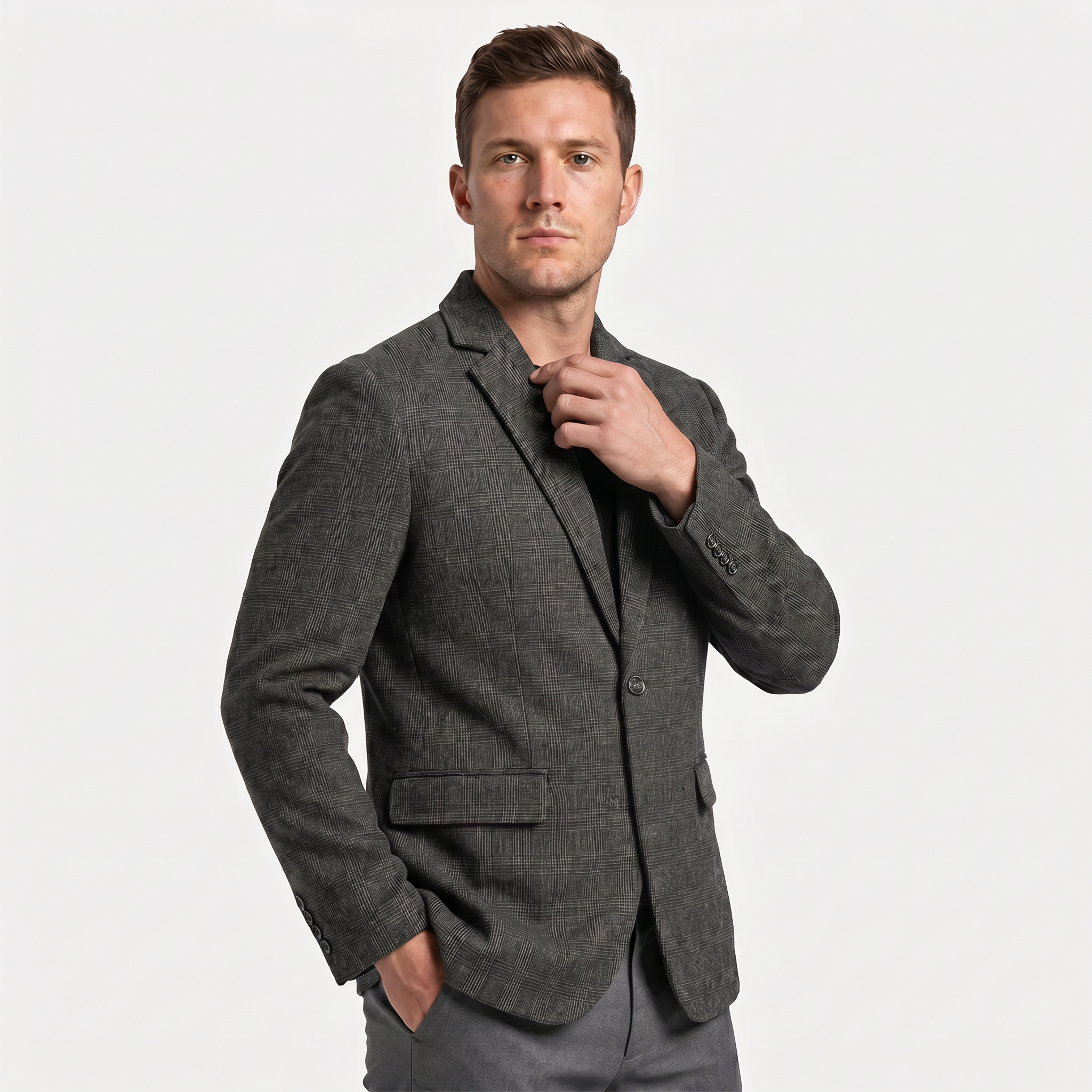 Men’s Wool Tweed Blazer - Single Button Tailored Fit