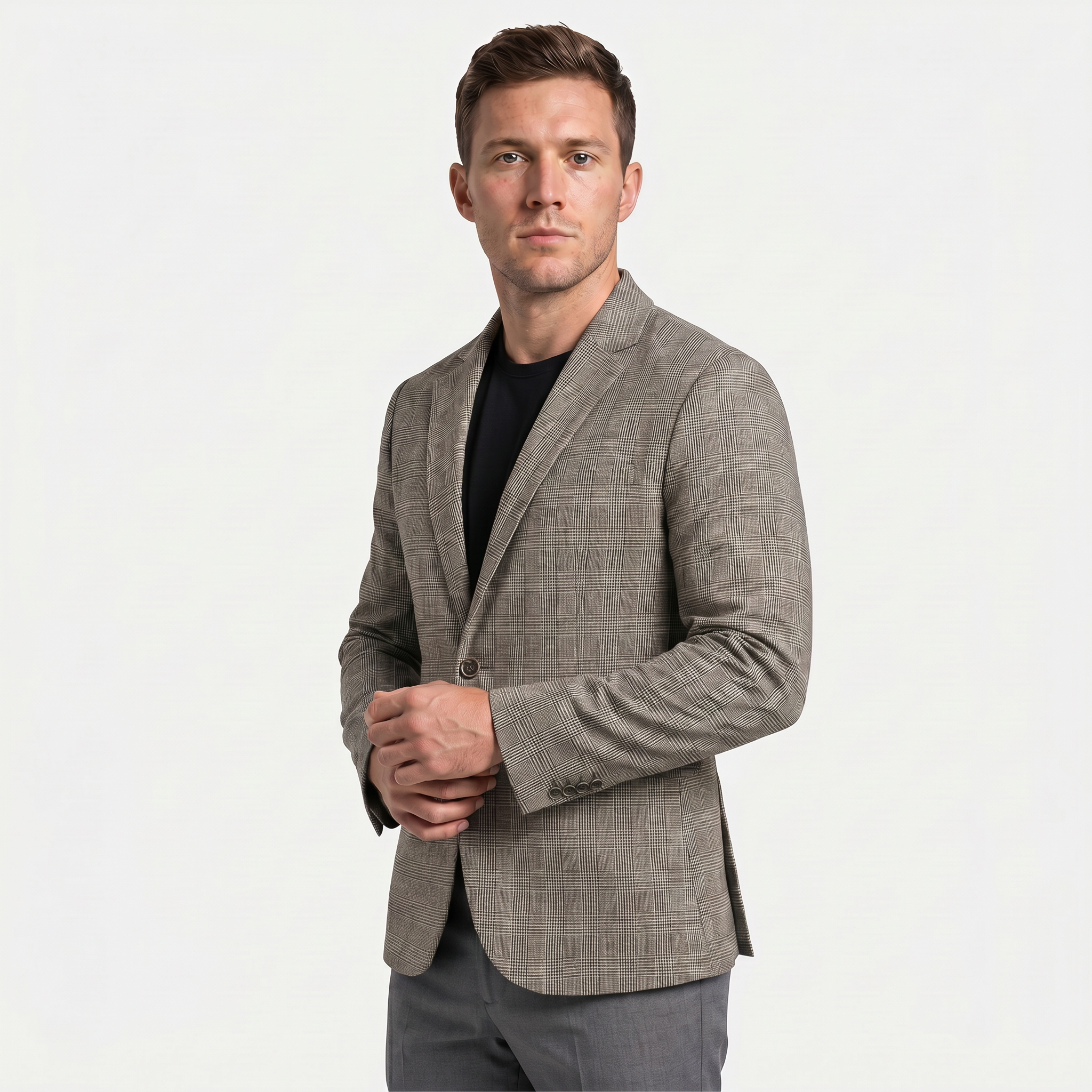 Men’s Wool Tweed Blazer - Single Button Tailored Fit