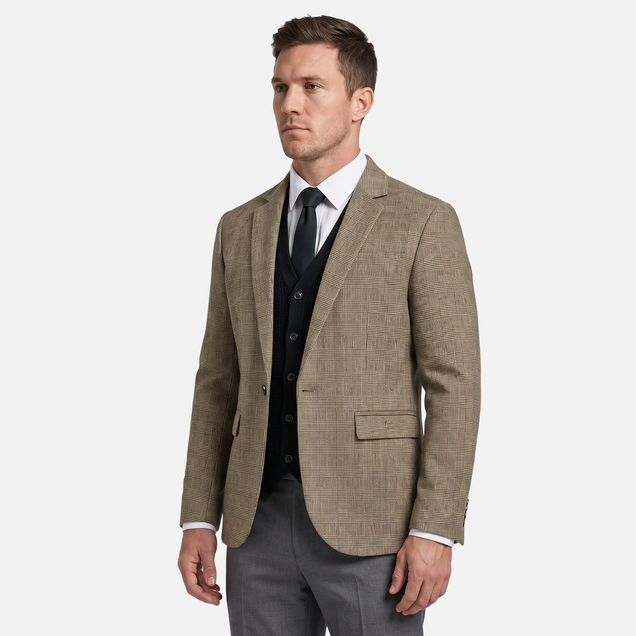 Men’s Wool Tweed Blazer - Single Button Tailored Fit
