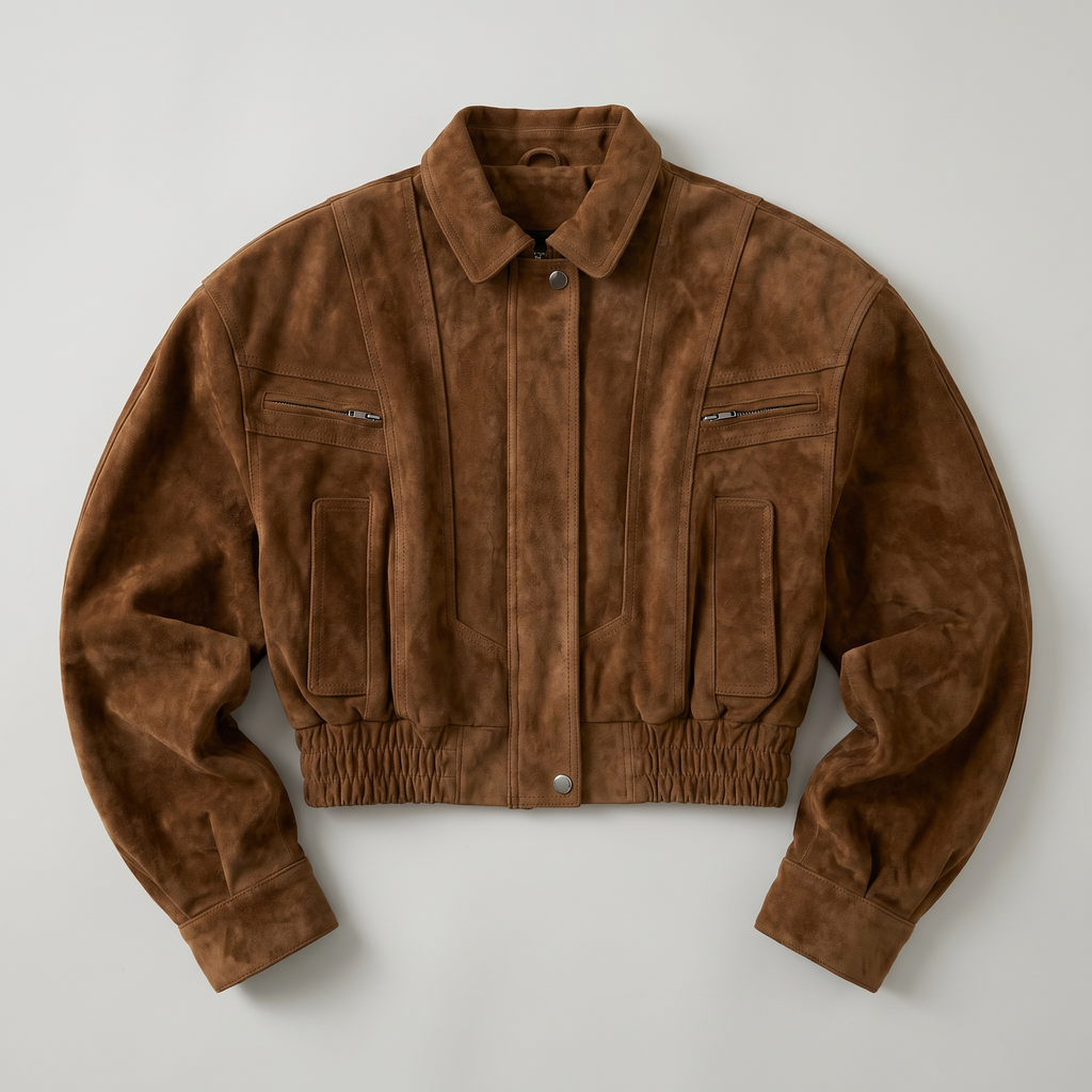 Women's Cropped Suede Jacket - Slim Fit Vintage Blazer
