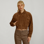 Women's Cropped Suede Jacket - Slim Fit Vintage Blazer