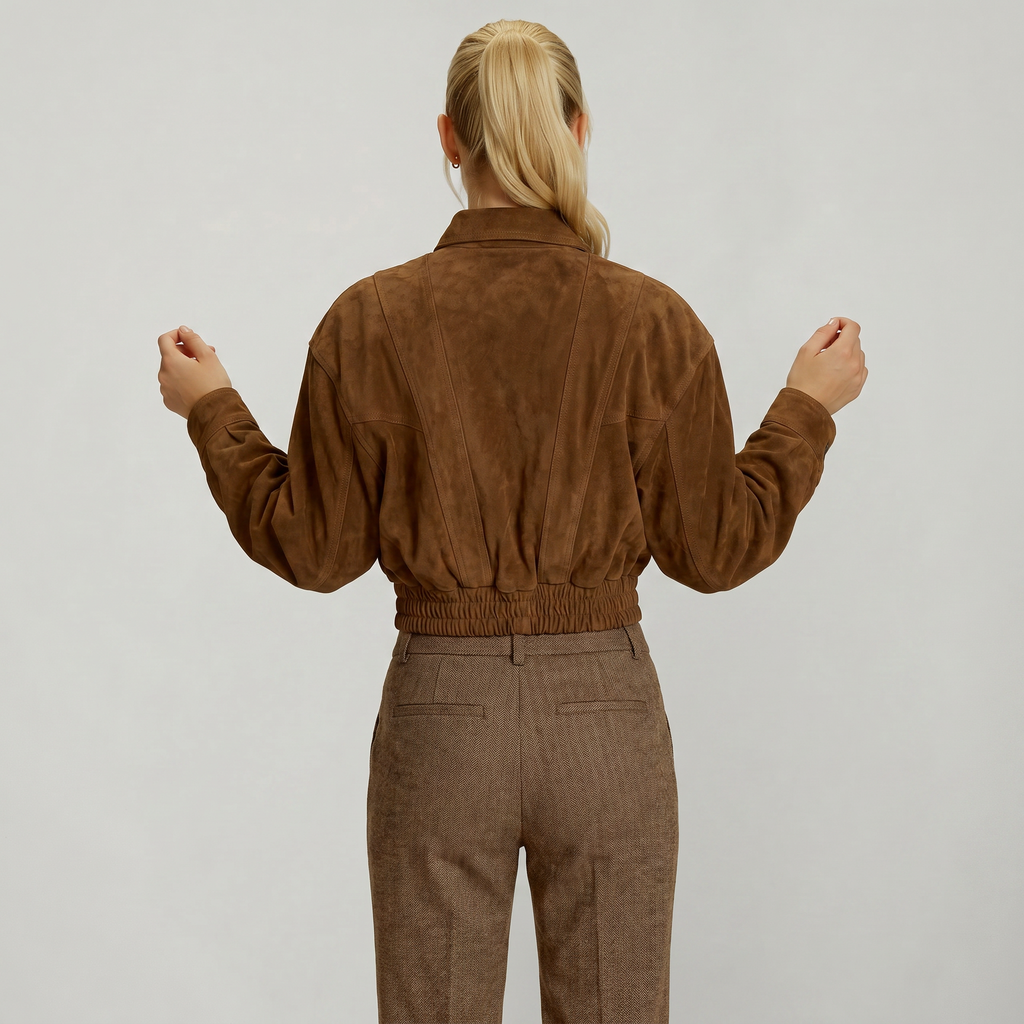 Women's Cropped Suede Jacket - Slim Fit Vintage Blazer