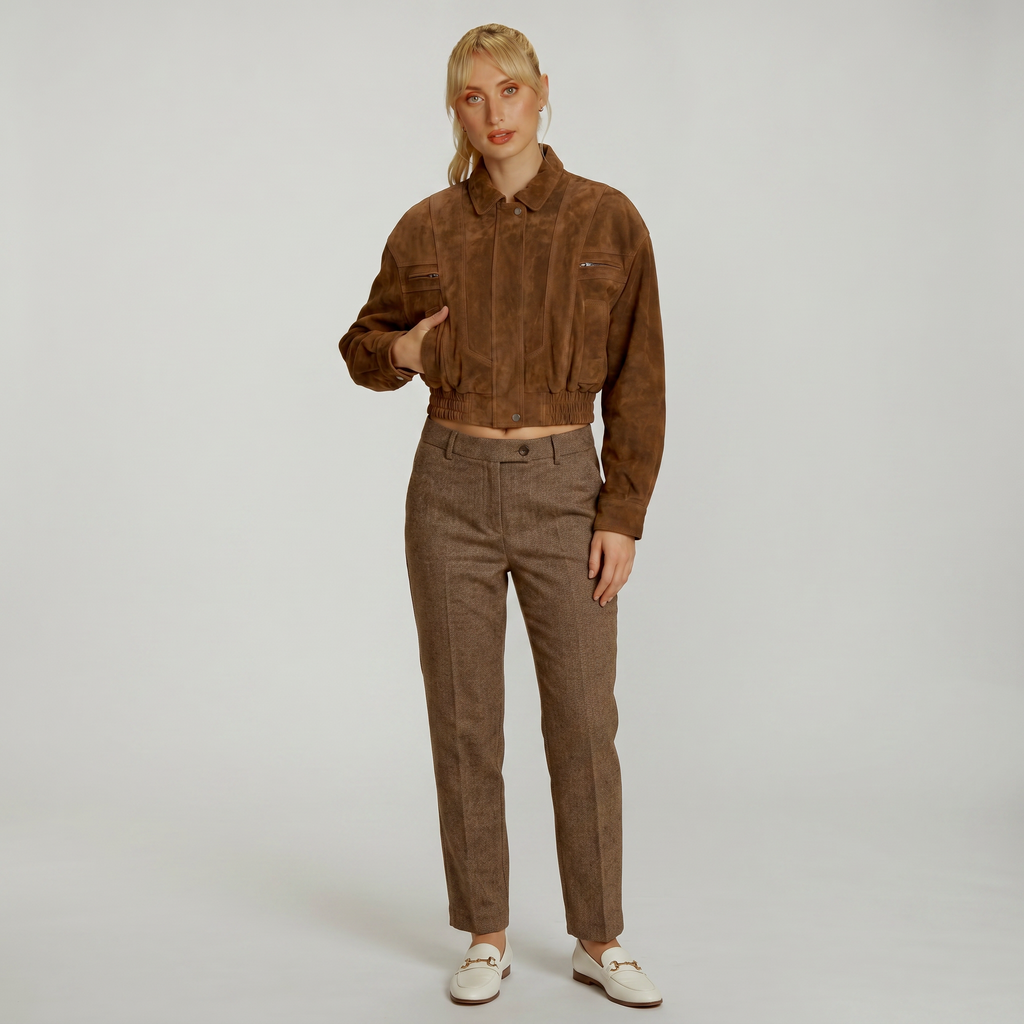 Women's Cropped Suede Jacket - Slim Fit Vintage Blazer