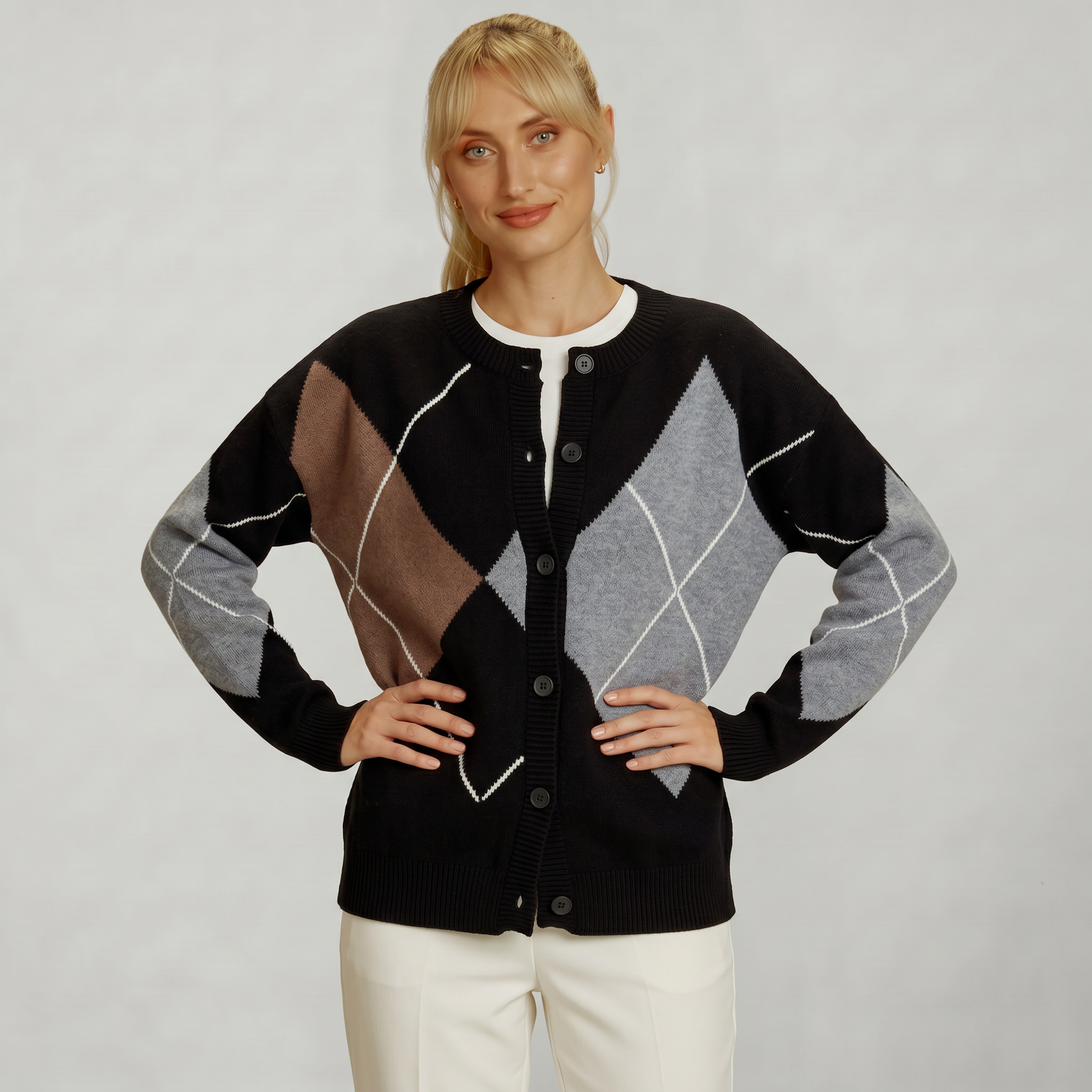 Women’s Argyle Knit Button Cardigan