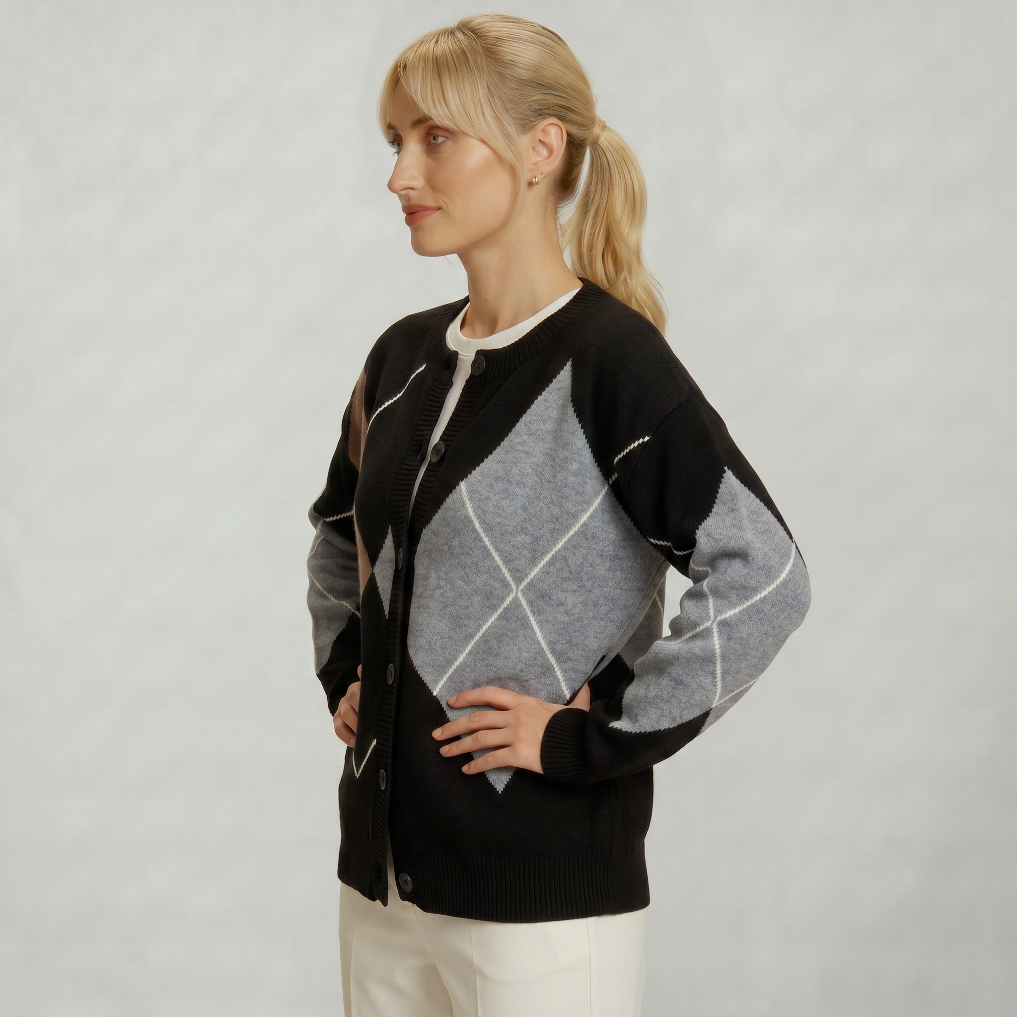 Women’s Argyle Knit Button Cardigan