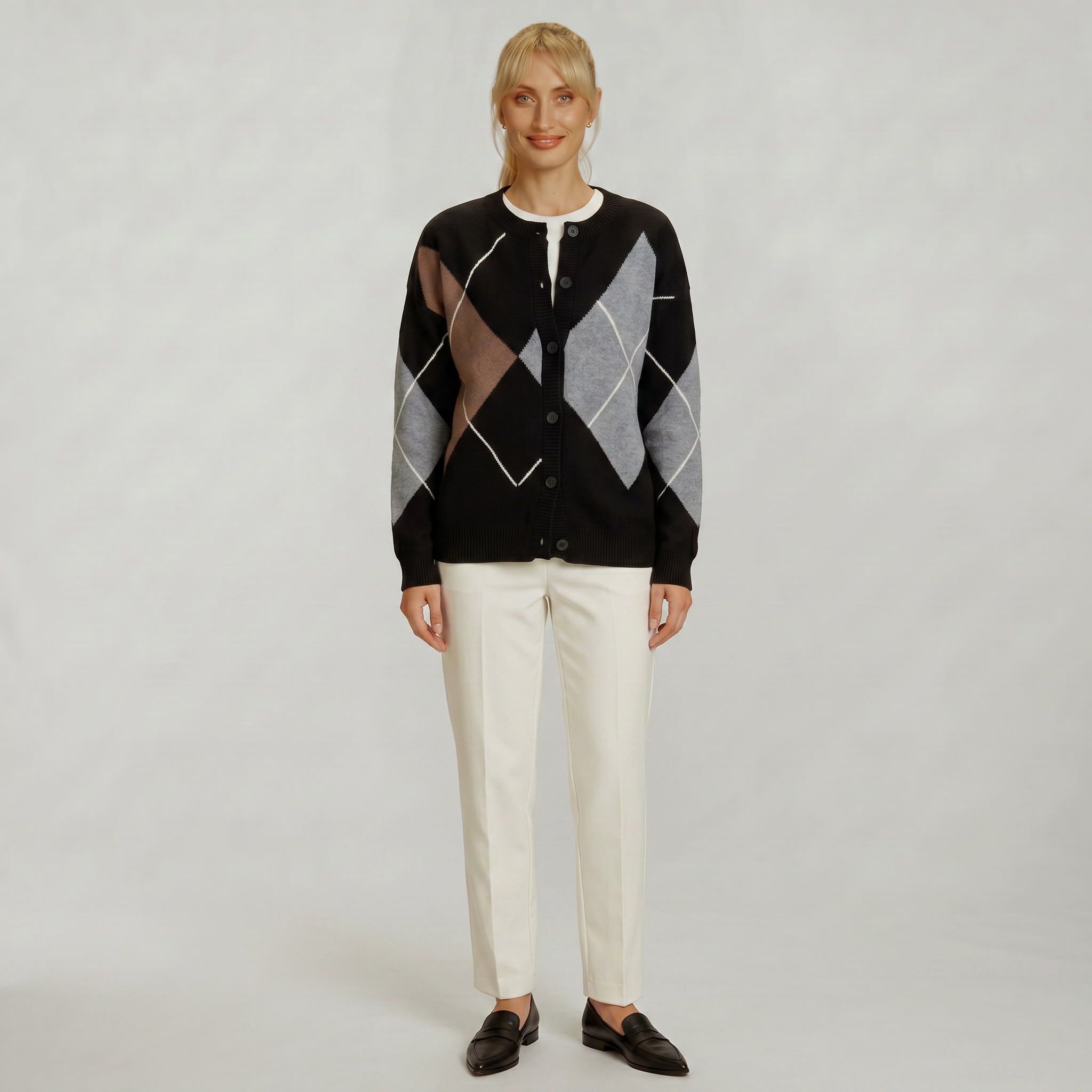Women’s Argyle Knit Button Cardigan