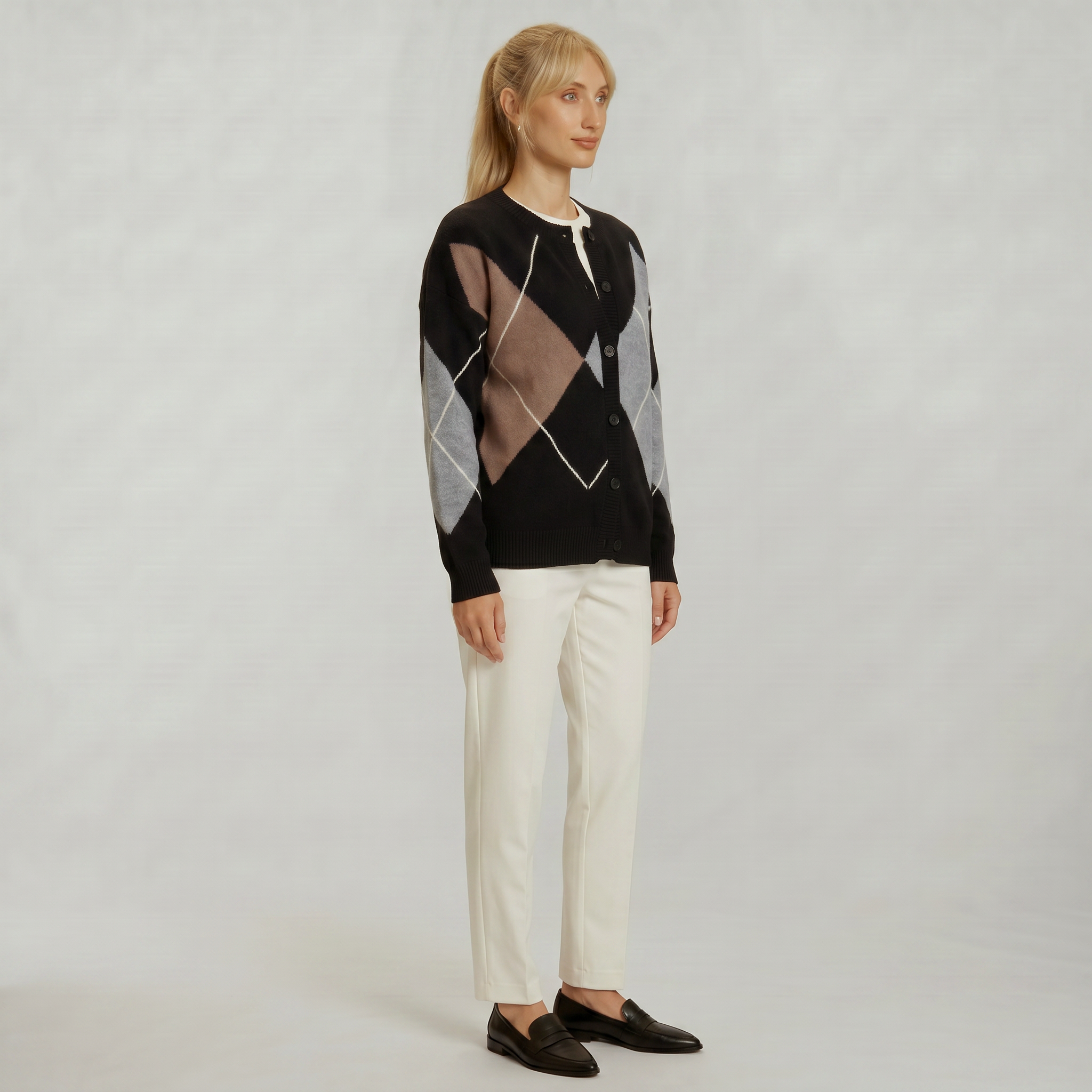 Women’s Argyle Knit Button Cardigan