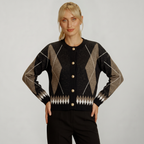 Women’s Argyle Knit Cardigan - Button Front Patterned Sweater