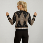 Women’s Argyle Knit Cardigan - Button Front Patterned Sweater