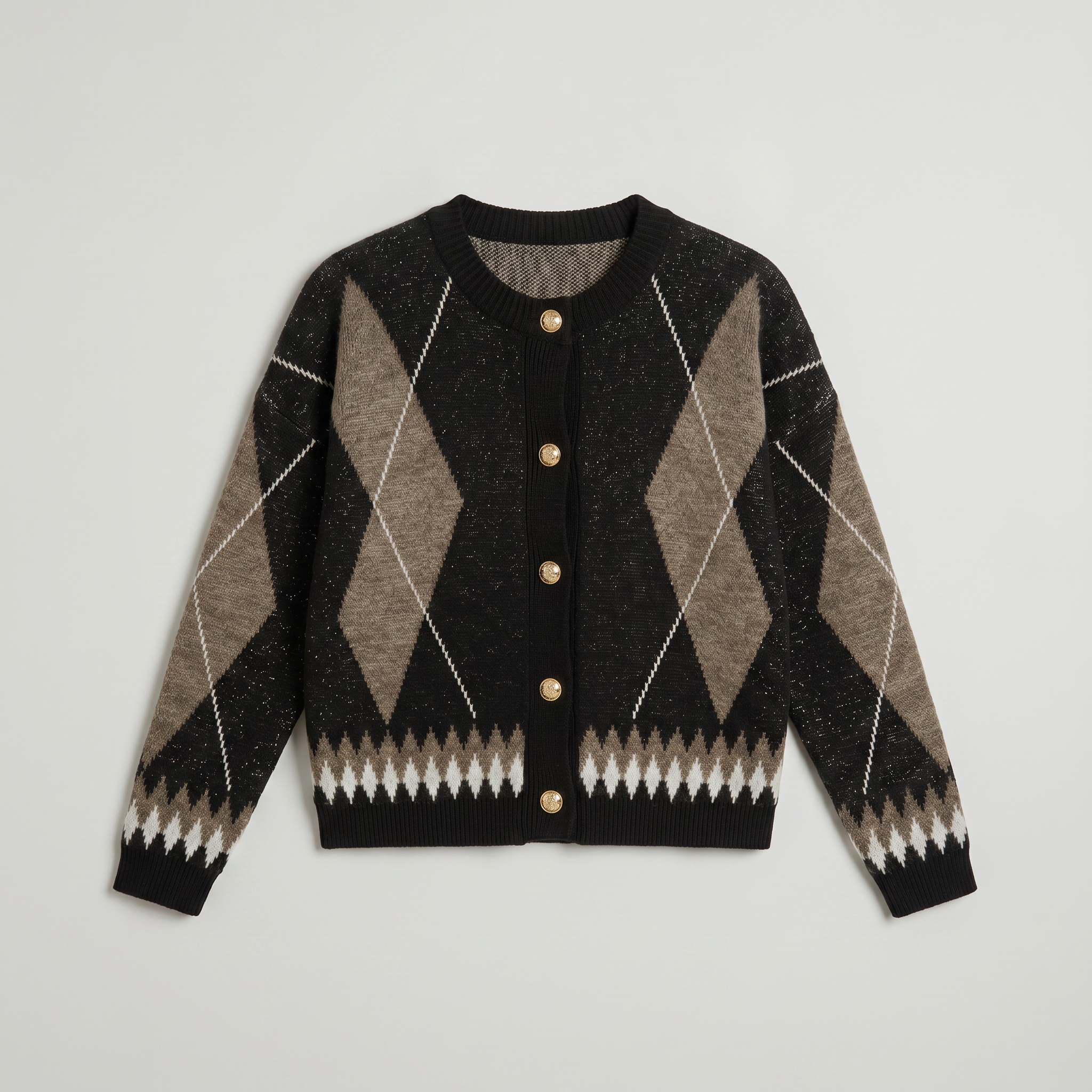 Women’s Argyle Knit Cardigan - Button Front Patterned Sweater