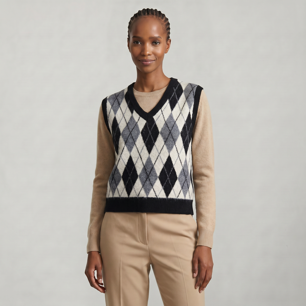 Women’s Argyle Sweater Vest - V Neck Preppy Knitted Vest Top