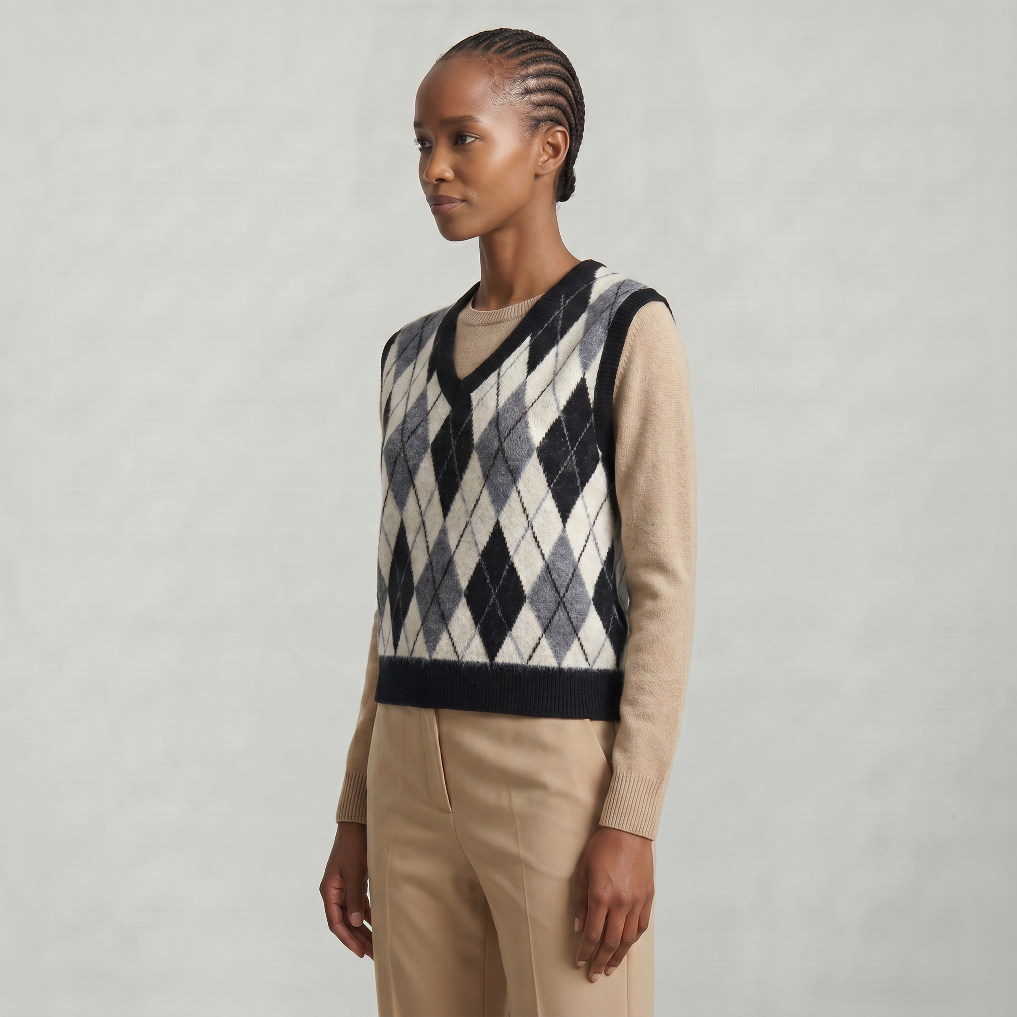 Women’s Argyle Sweater Vest - V Neck Preppy Knitted Vest Top