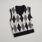 Women’s Argyle Sweater Vest - V Neck Preppy Knitted Vest Top