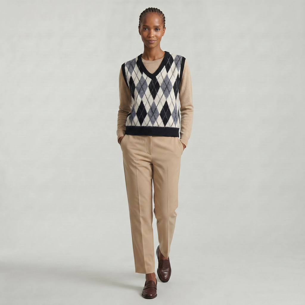 Women’s Argyle Sweater Vest - V Neck Preppy Knitted Vest Top