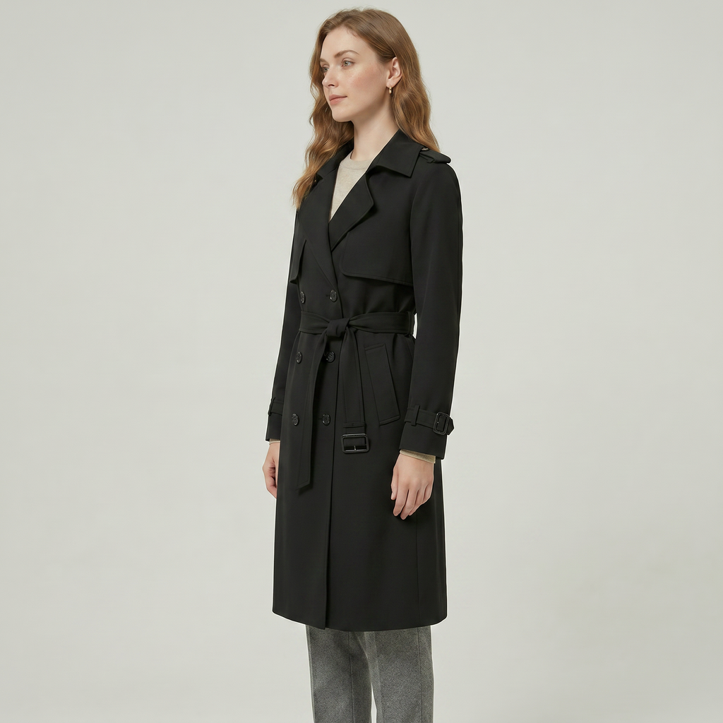 Women’s Belted Long Coat - Double-Breasted Longline Fit