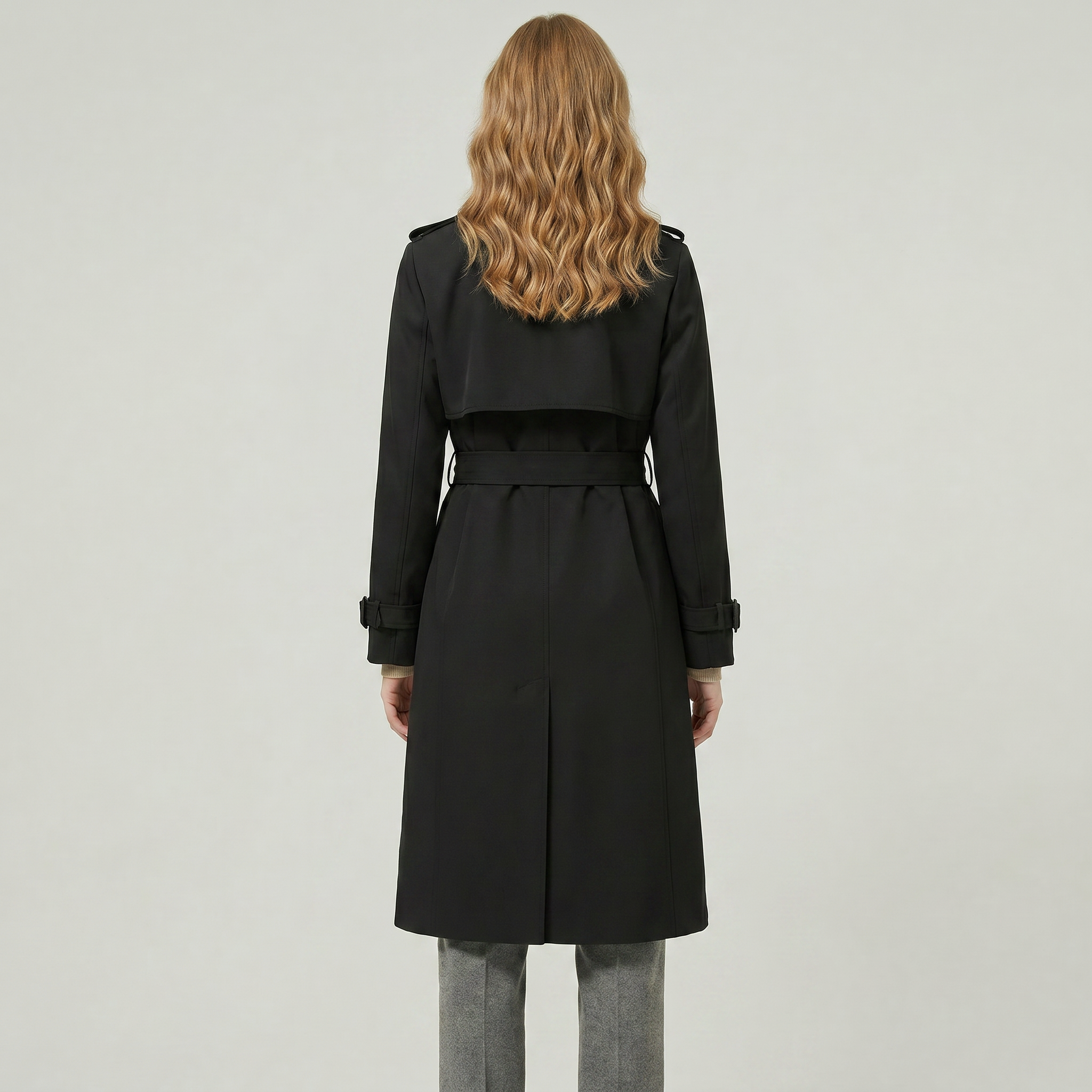 Women’s Belted Long Coat - Double-Breasted Longline Fit