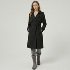 Women’s Belted Long Coat - Double-Breasted Longline Fit