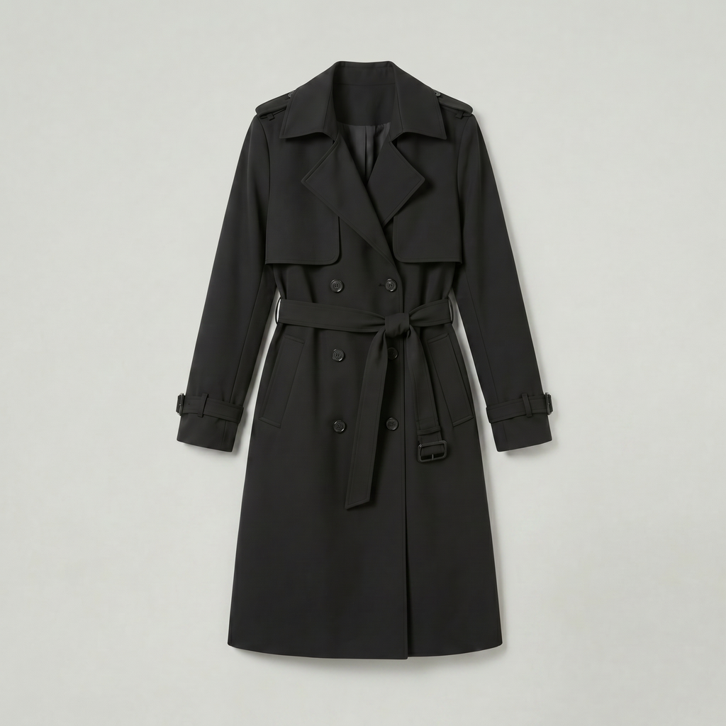 Women’s Belted Long Coat - Double-Breasted Longline Fit