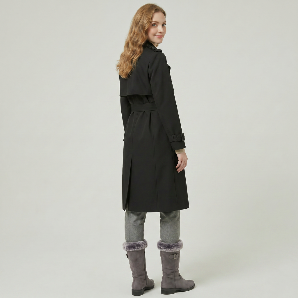 Women’s Belted Long Coat - Double-Breasted Longline Fit
