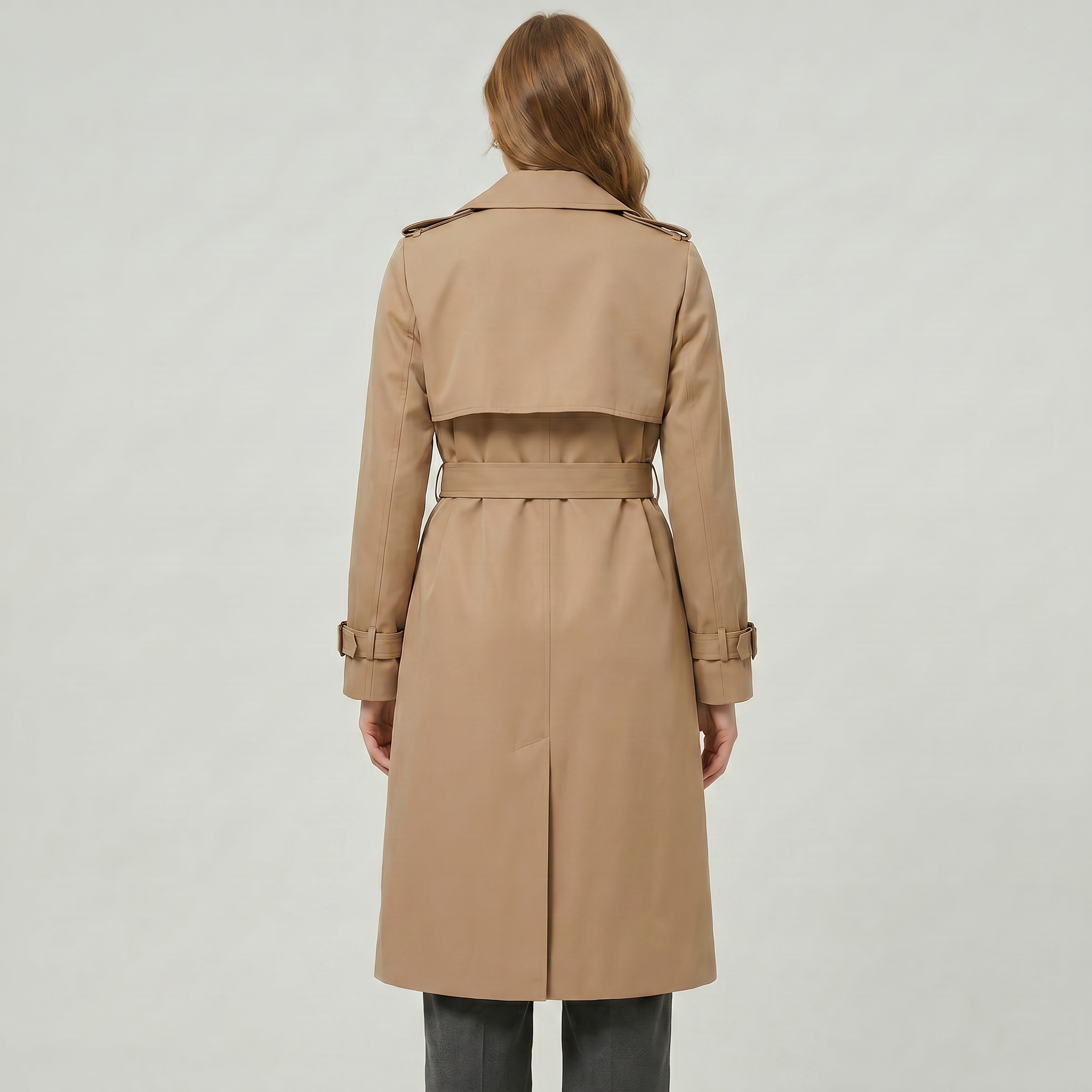 Women’s Belted Long Coat - Double-Breasted Longline Fit