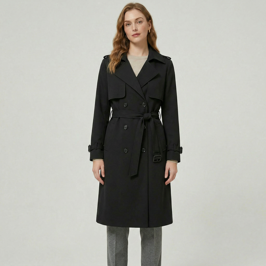 Women’s Belted Long Coat - Double-Breasted Longline Fit