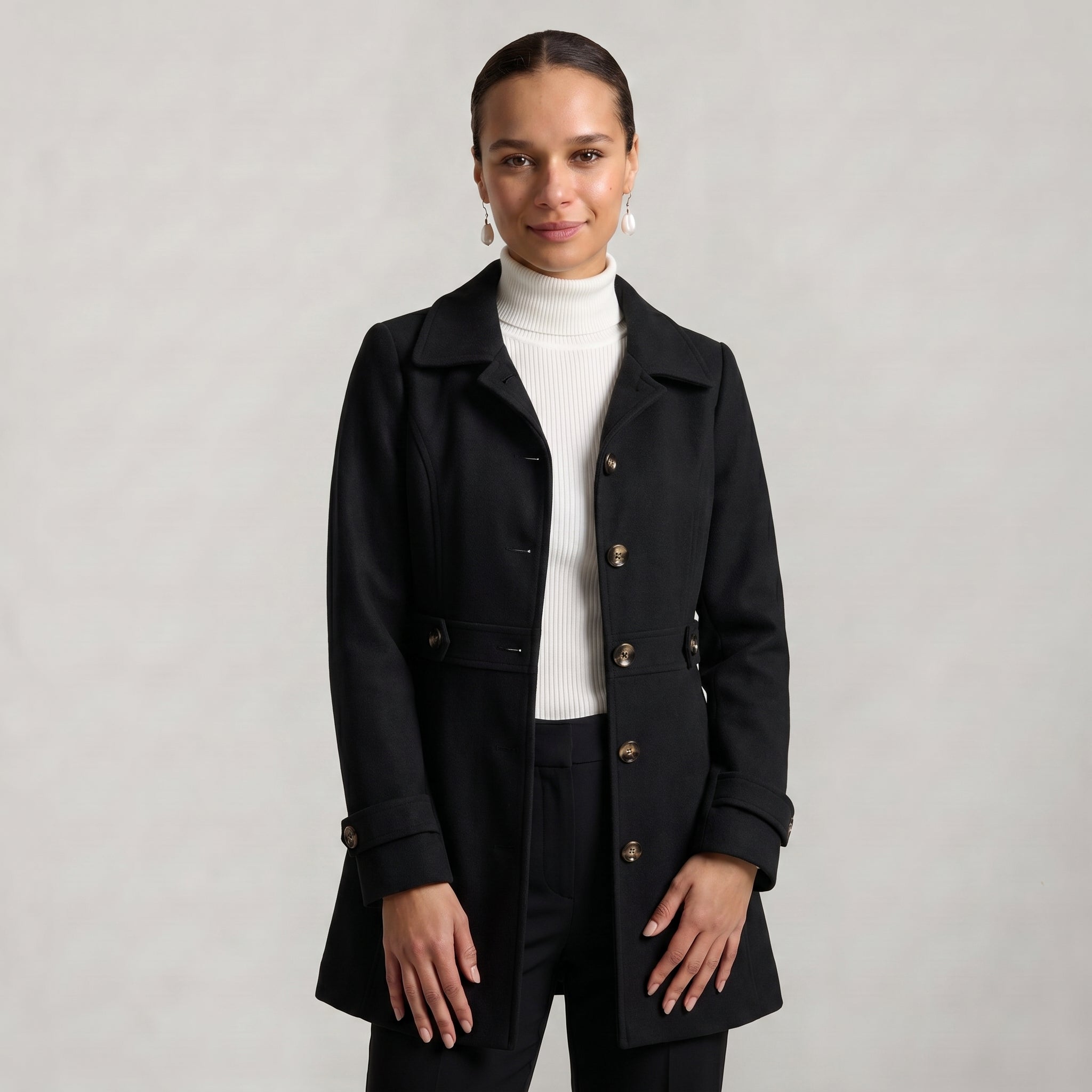 Women’s Belted Coat - Button Front Tailored Fit