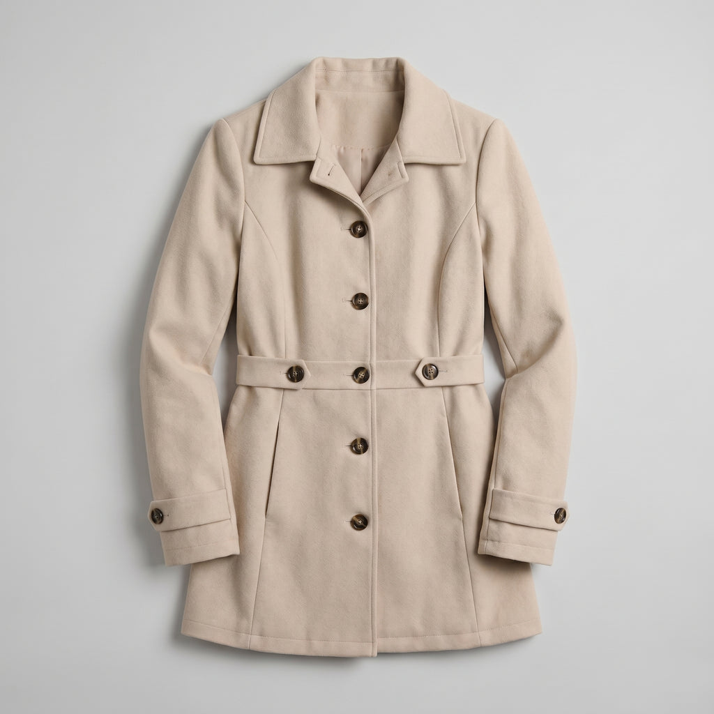 Women’s Belted Coat - Button Front Tailored Fit