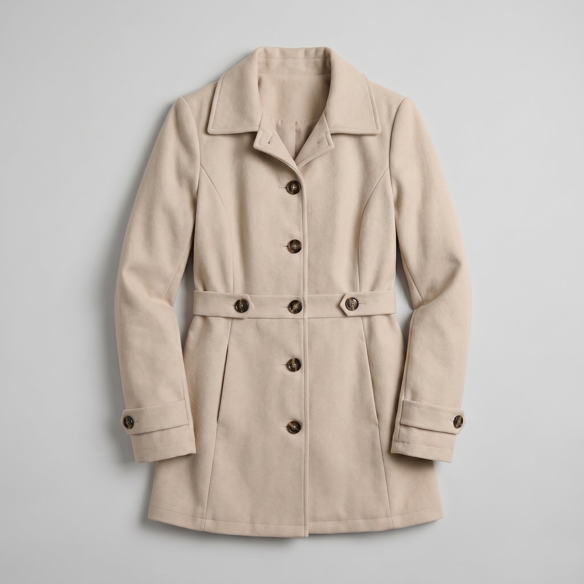 Women’s Belted Coat - Button Front Tailored Fit