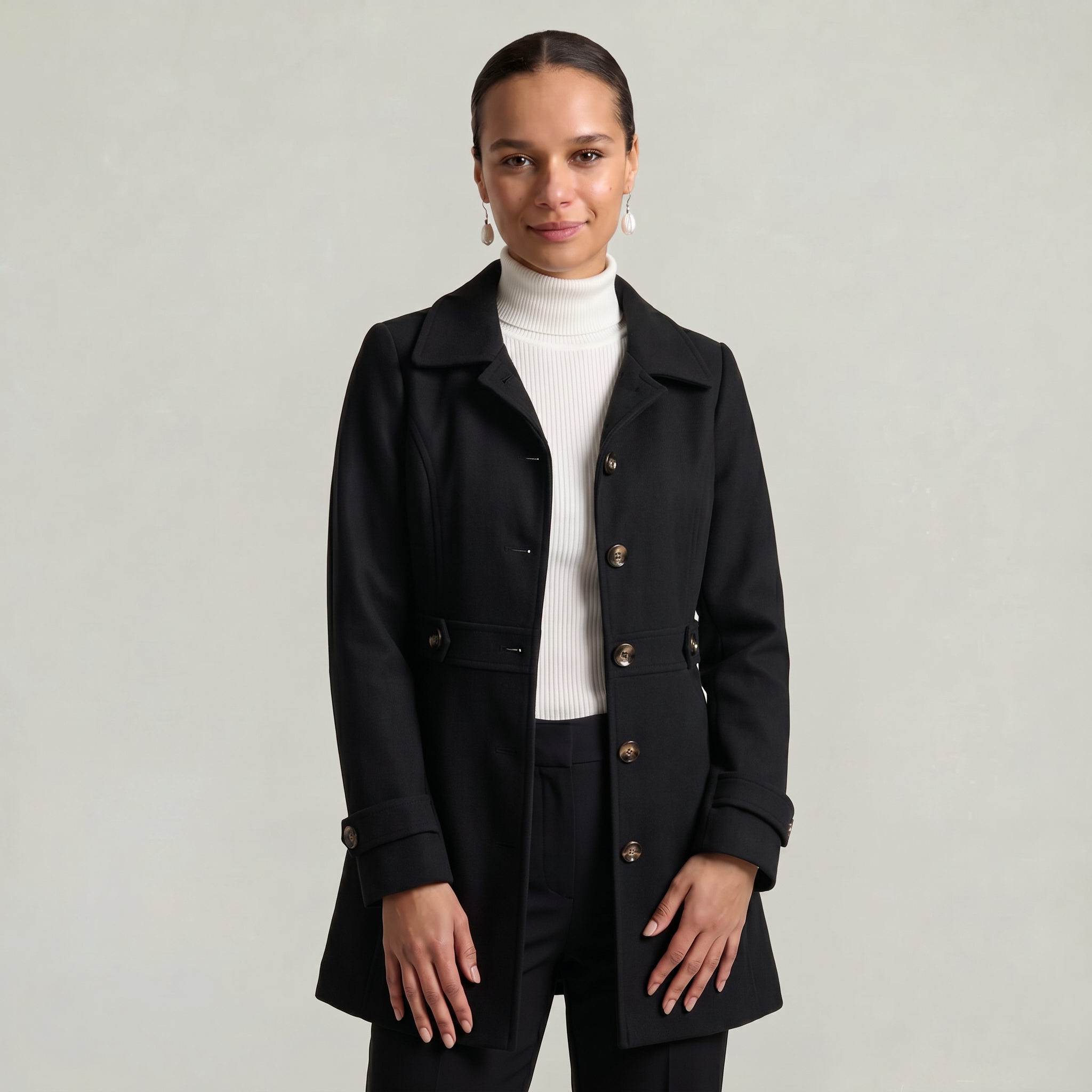 Women’s Belted Coat - Button Front Tailored Fit