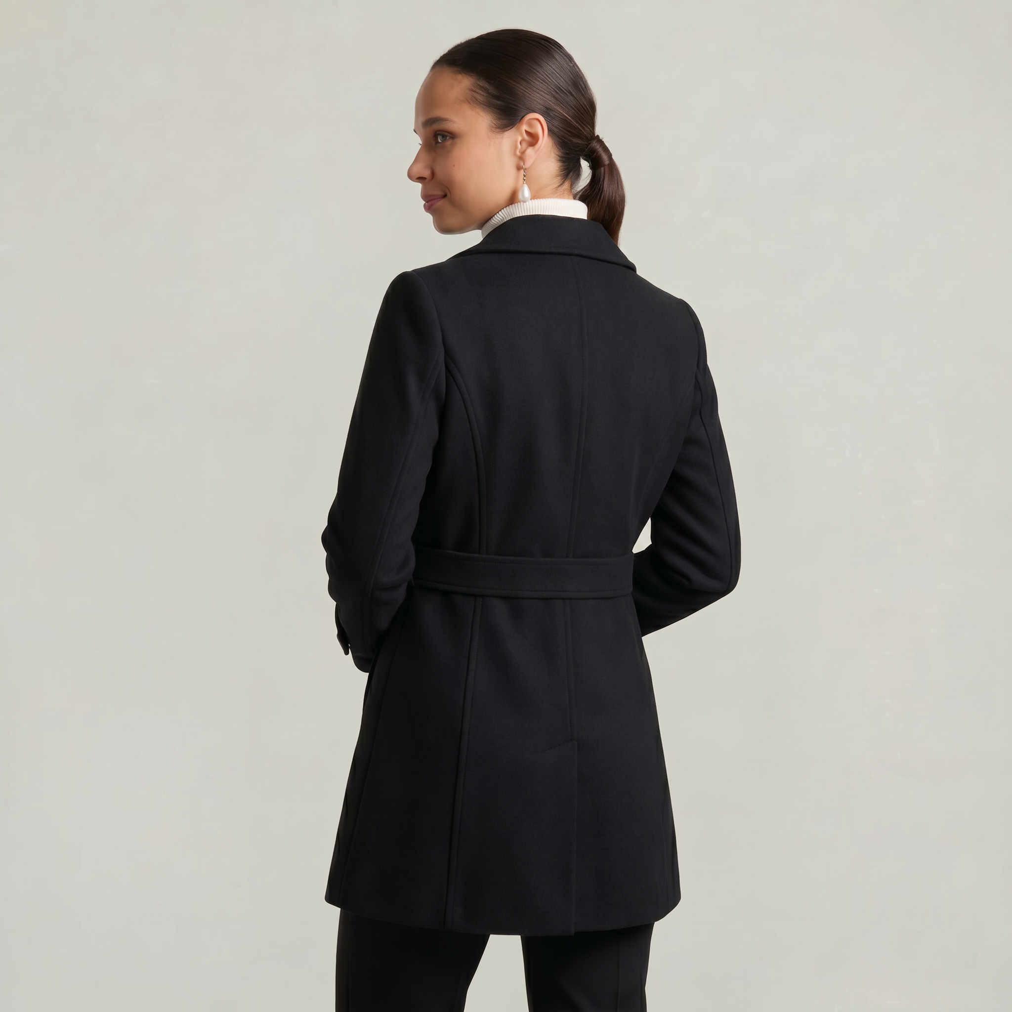 Women’s Belted Coat - Button Front Tailored Fit
