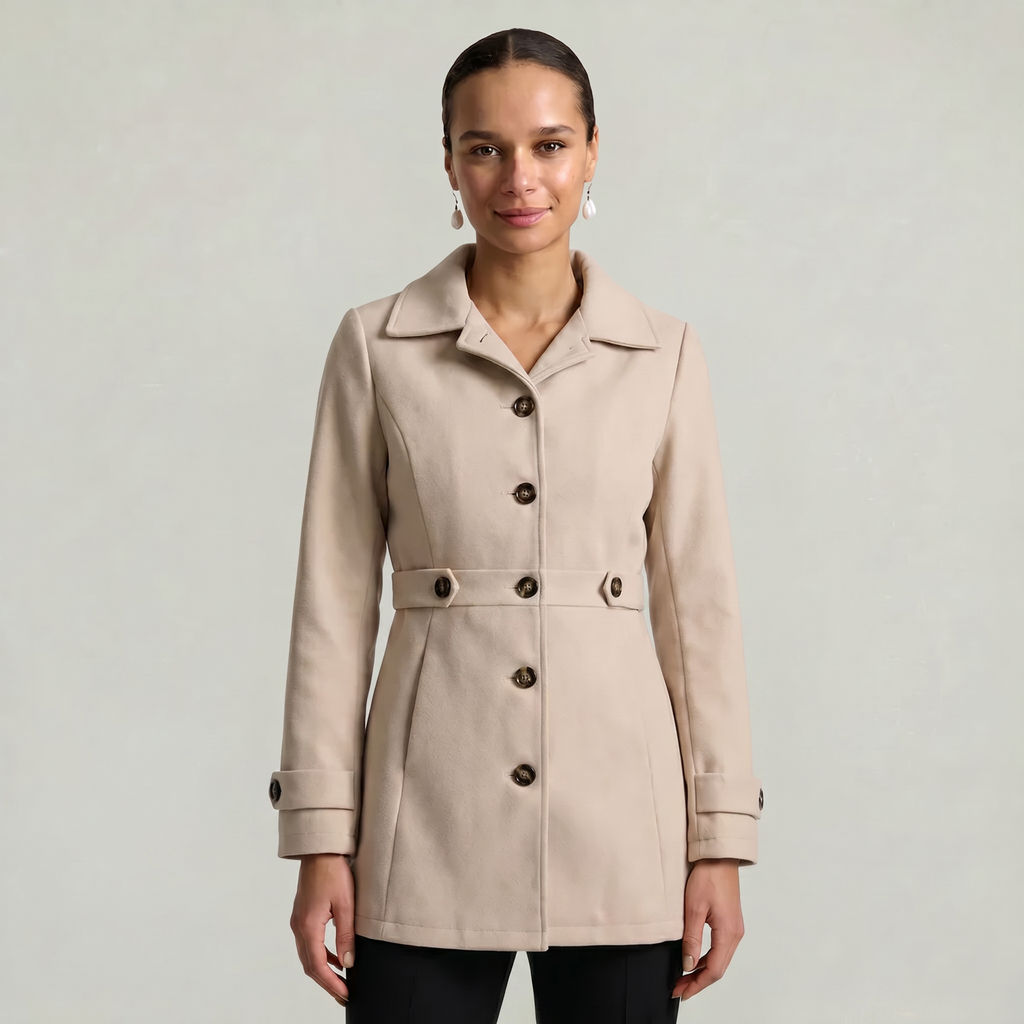 Women’s Belted Coat - Button Front Tailored Fit