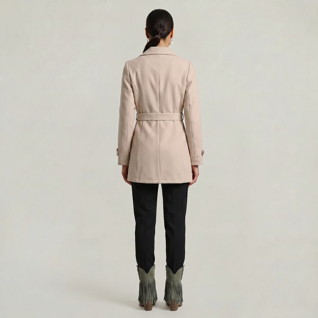 Women’s Belted Coat - Button Front Tailored Fit
