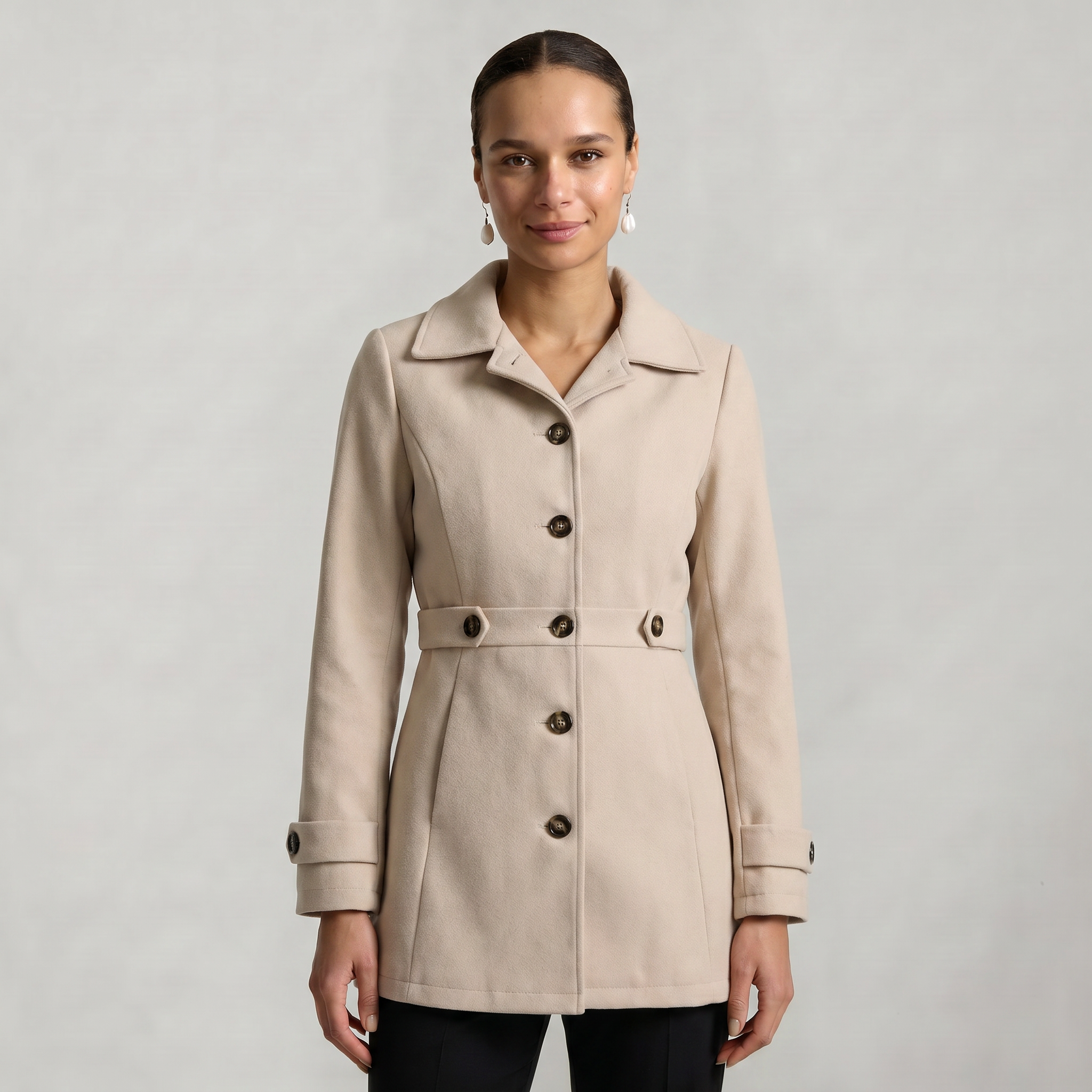 Women’s Belted Coat - Button Front Tailored Fit