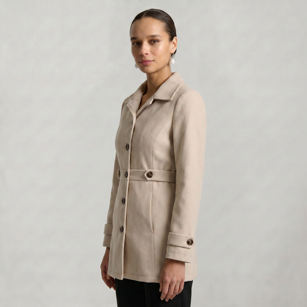 Women’s Belted Coat - Button Front Tailored Fit