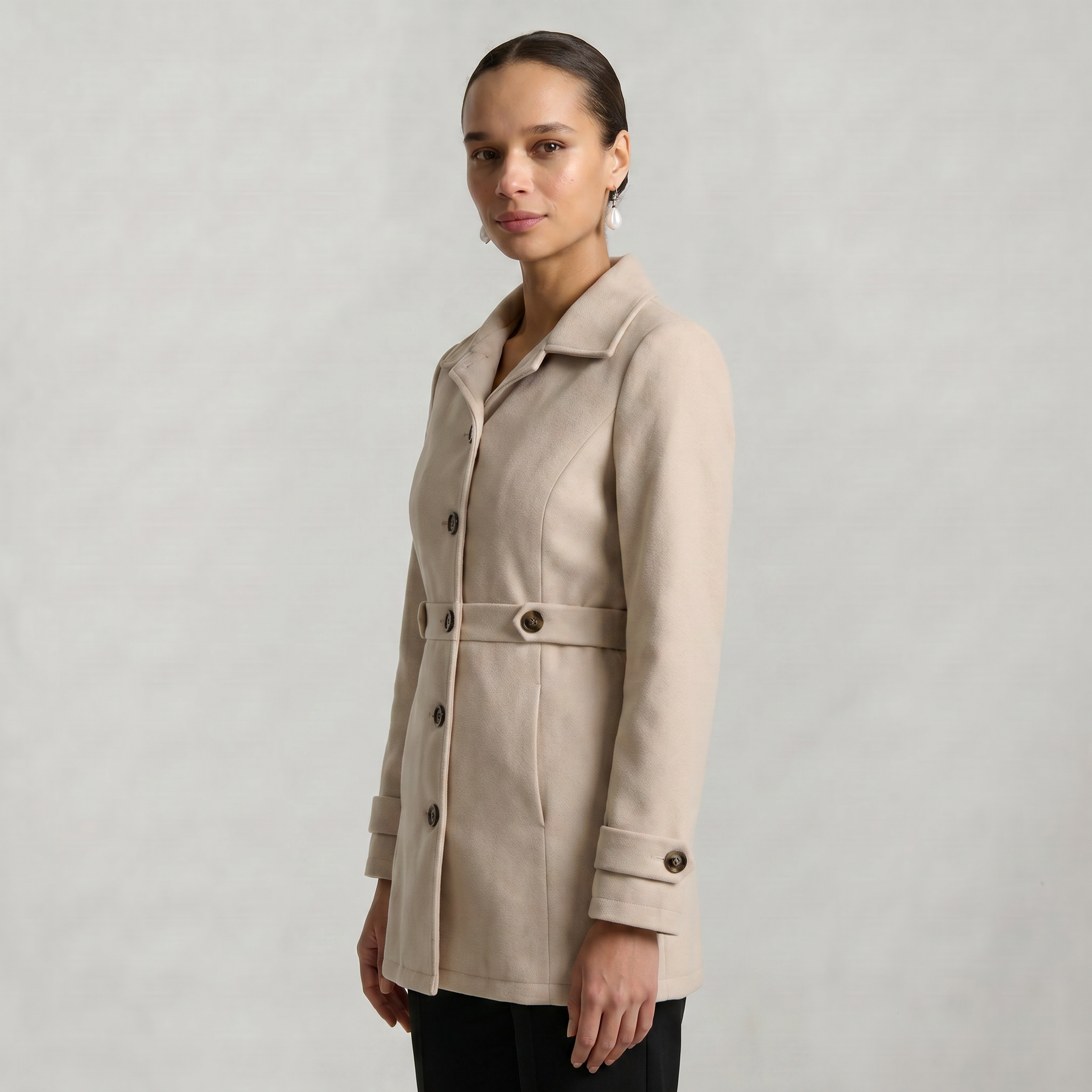 Women’s Belted Coat - Button Front Tailored Fit