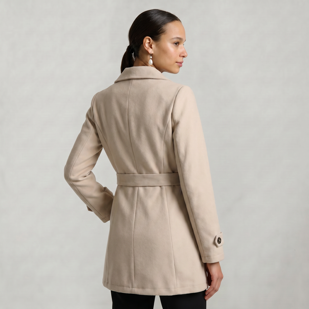 Women’s Belted Coat - Button Front Tailored Fit