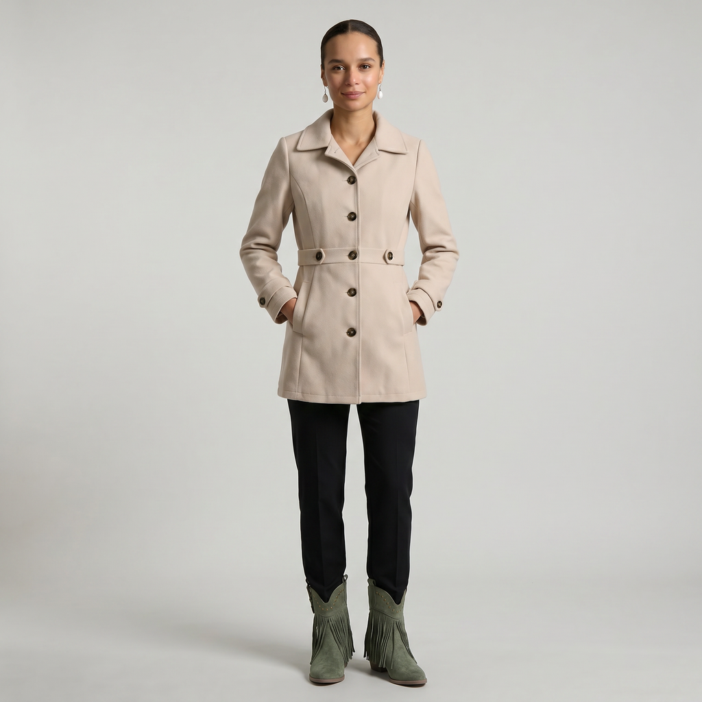 Women’s Belted Coat - Button Front Tailored Fit