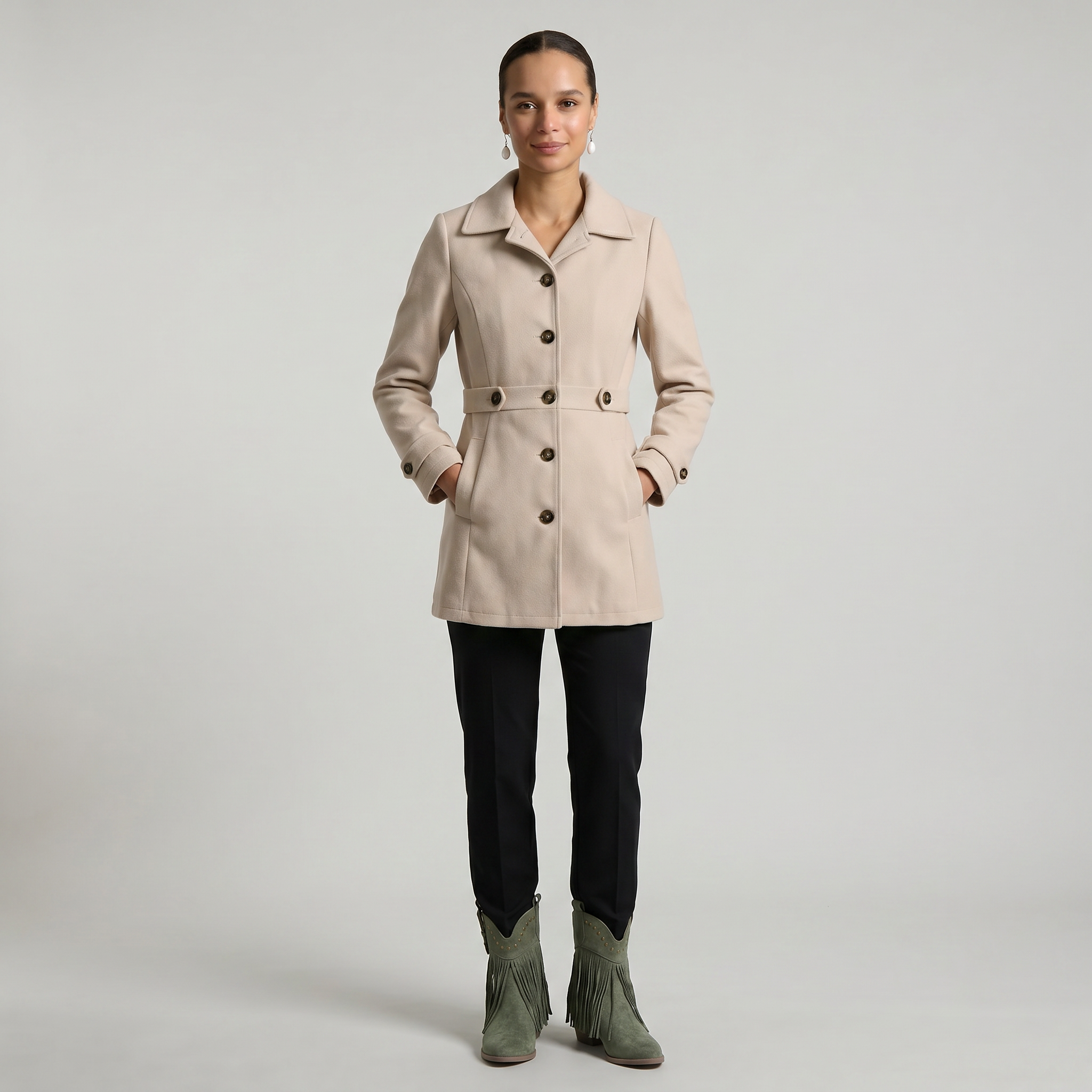 Women’s Belted Coat - Button Front Tailored Fit