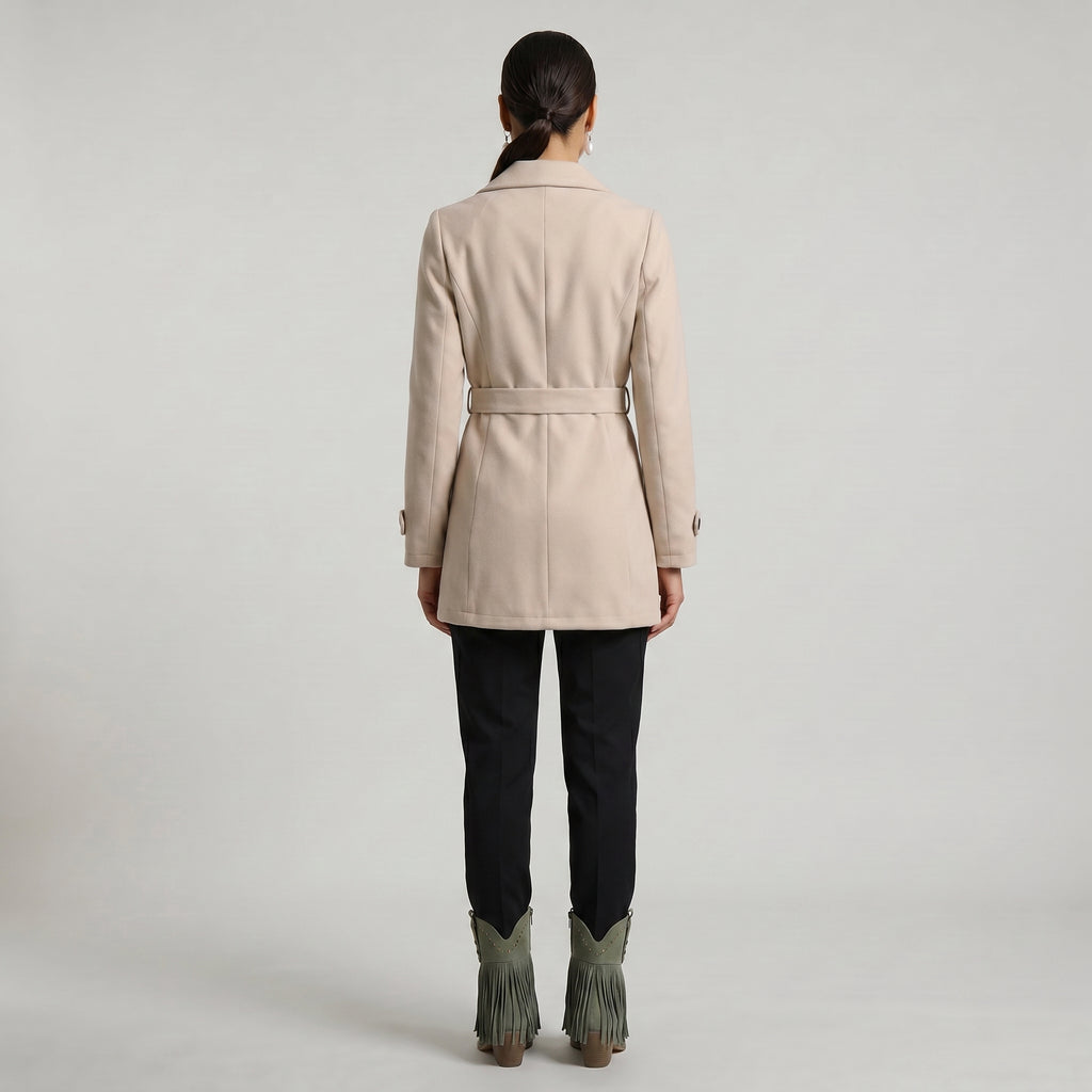 Women’s Belted Coat - Button Front Tailored Fit