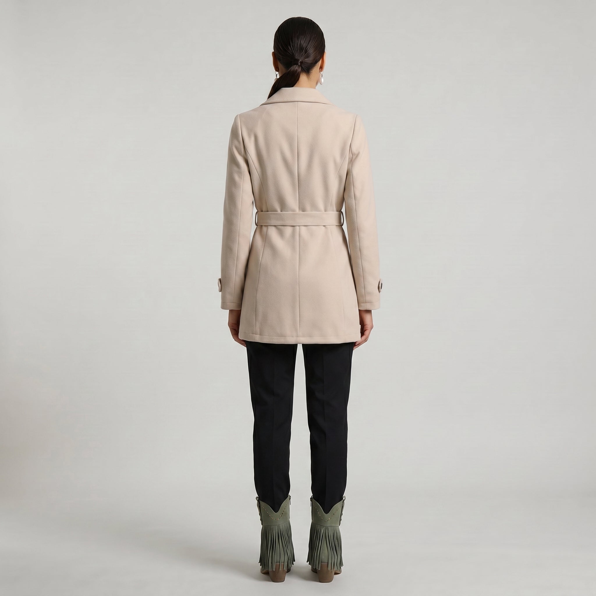 Women’s Belted Coat - Button Front Tailored Fit