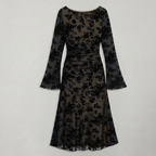 Women’s Black Lace Midi Dress - Long Sleeve Fitted Fit