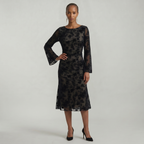 Women’s Black Lace Midi Dress - Long Sleeve Fitted Fit