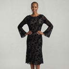 Women’s Black Lace Midi Dress - Long Sleeve Fitted Fit