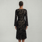 Women’s Black Lace Midi Dress - Long Sleeve Fitted Fit