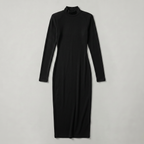 Women’s Black Turtleneck Maxi Dress - Long Sleeve Bodycon Fit